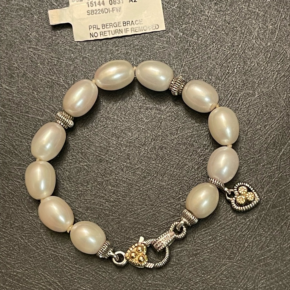 Judith Ripka White Fresh Water Pearl Bracelet with Silver and 18k Gold Accents